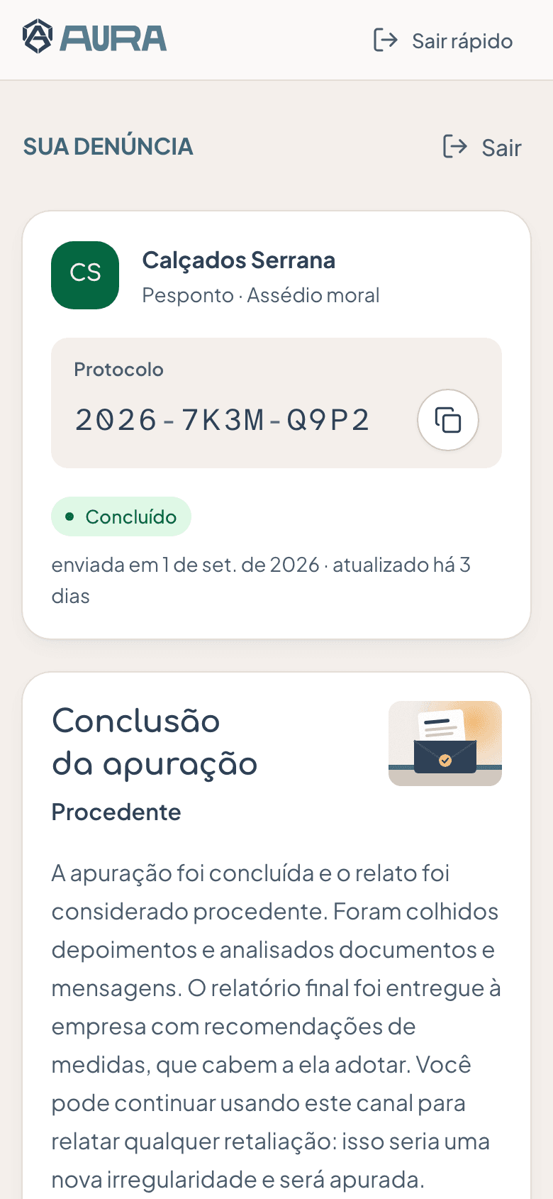 Acompanhamento de uma denúncia no celular